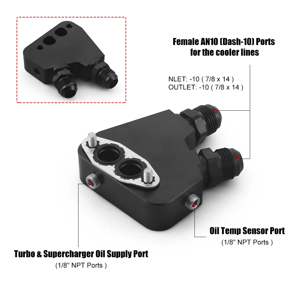 Adaptador enfriador aceite negro Chevrolet Corvette C5 C6 C7 LS1-LS7 - imagen 5