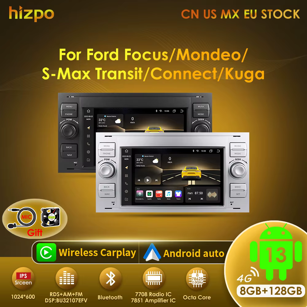 Hizpo Autoradio 2 DIN Android GPS CarPlay para Ford Focus