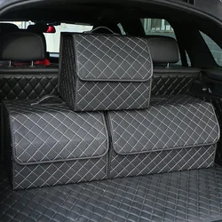 Organizador plegable de maletero multiuso en cuero, gran capacidad