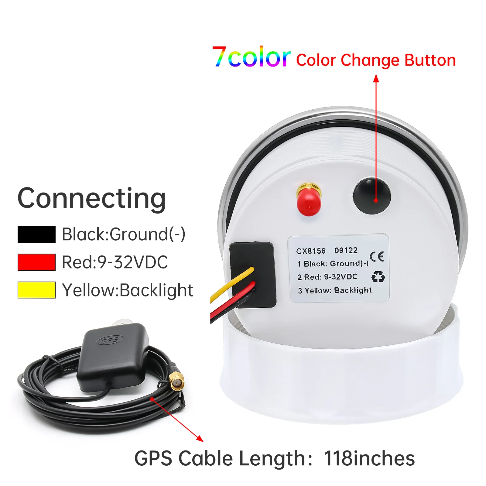 Velocímetro GPS de 85MM para motocicleta, barco marino, 30 ~ 200 Kmh, medidor de velocidad para coche y camión con antena GPS, retroiluminación de 7 colores - imagen 4