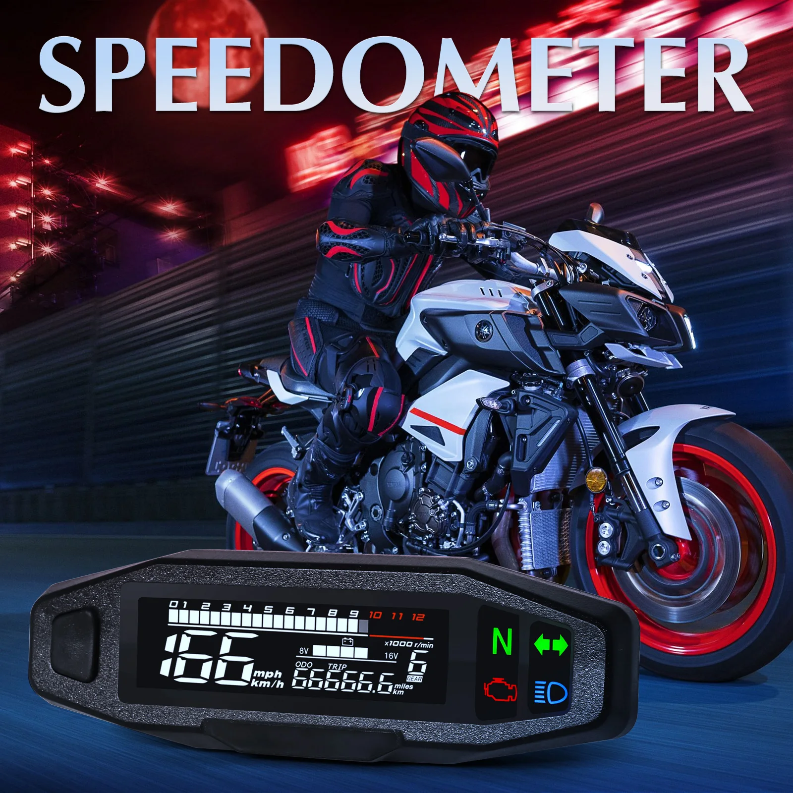 Velocímetro digital universal para moto con odómetro y tacómetro - imagen 2