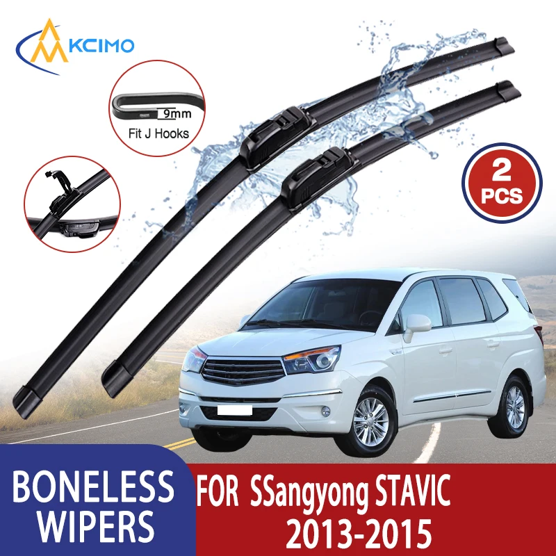 Kcimo Para SSangyong STAVIC 	 2013-2015 limpiaparabrisas de coche tipo U limpiaparabrisas sin hueso de goma suave HD limpiaparabrisas automotriz duradero silencioso 24 "+ 18"