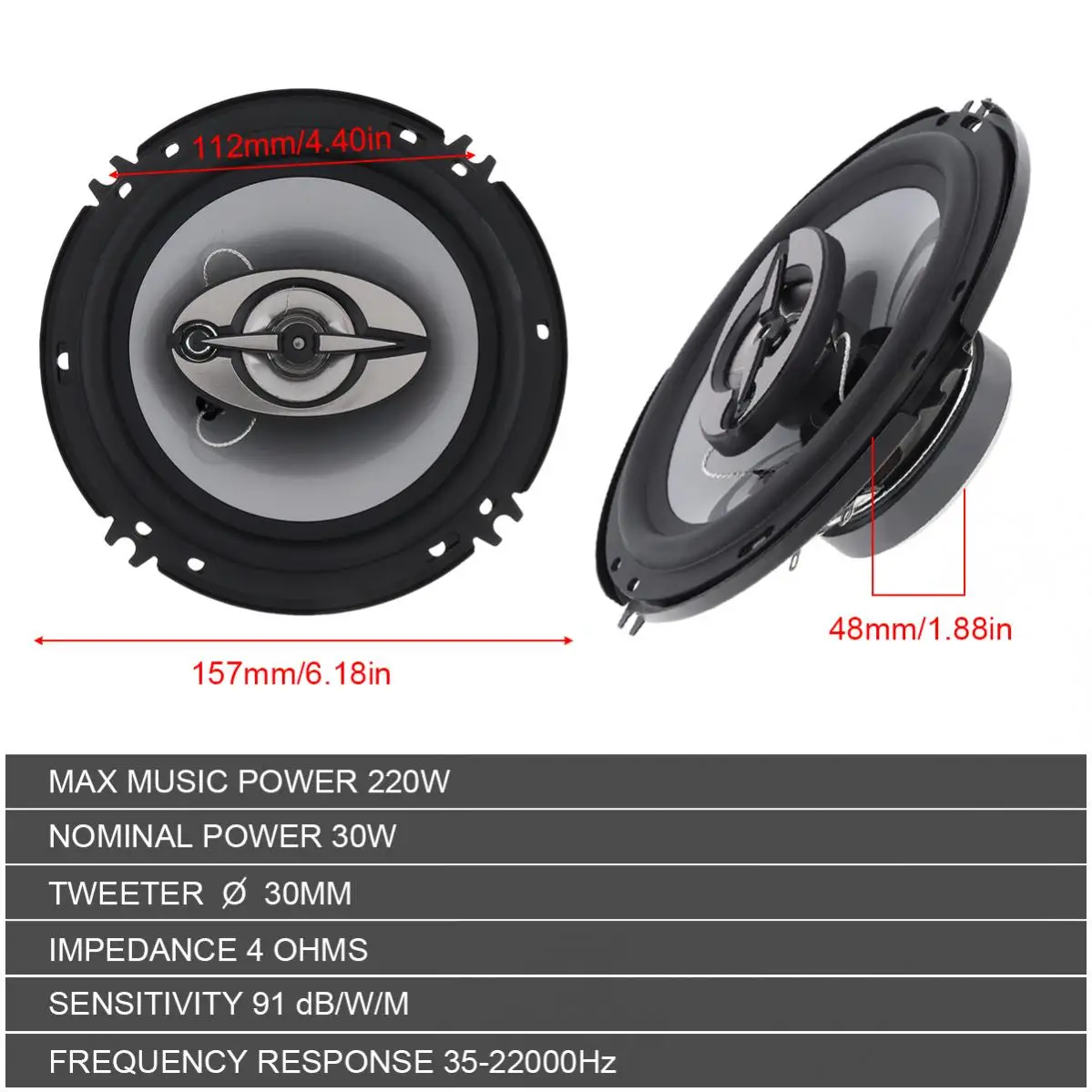Altavoces coaxiales para coche 4 vías, 6 pulgadas (16 cm) - imagen 2
