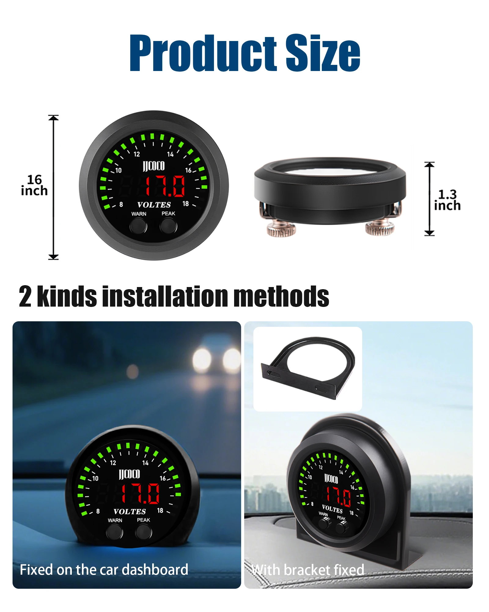 Voltímetro JJCOCO 52mm LED rojo - medidor voltaje batería coche - imagen 3