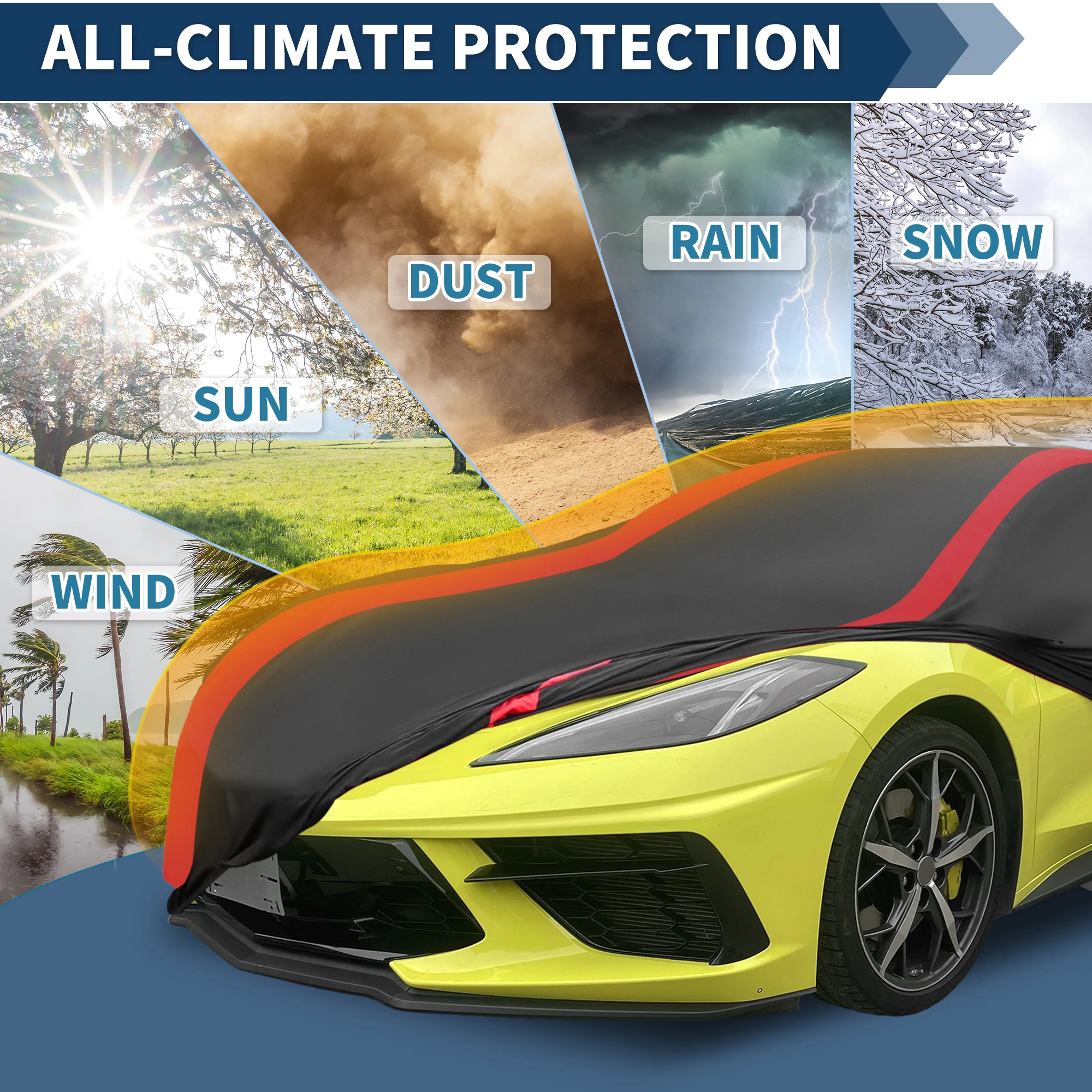 Uxcell cubierta impermeable para coche al aire libre para Chevrolet Corvette C3 elegante y mejorada protección para carrocería de vehículo para todo tipo de clima - imagen 3