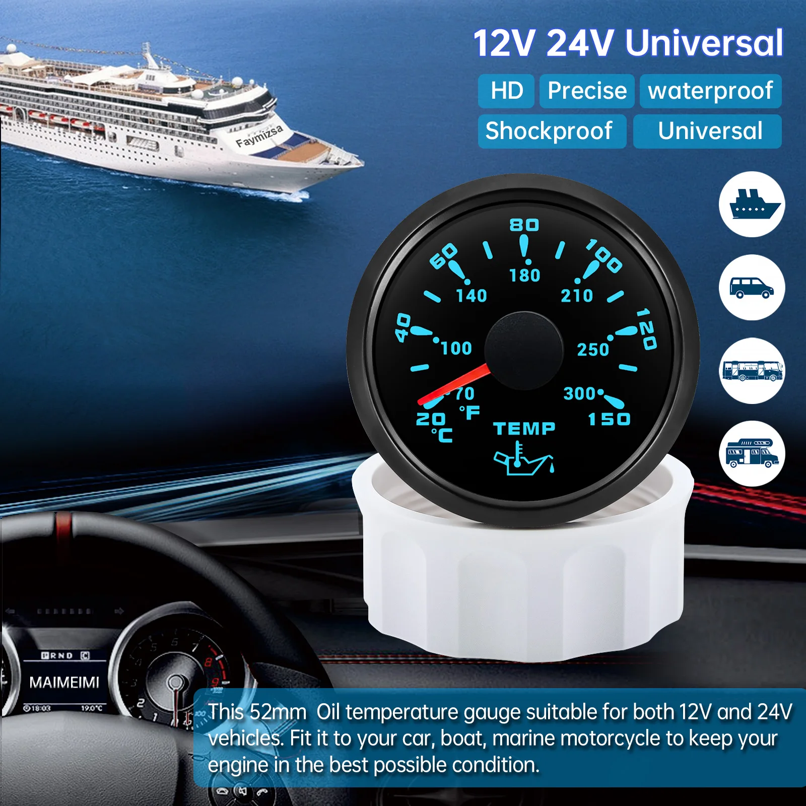 Medidor temperatura aceite - display blanco puro