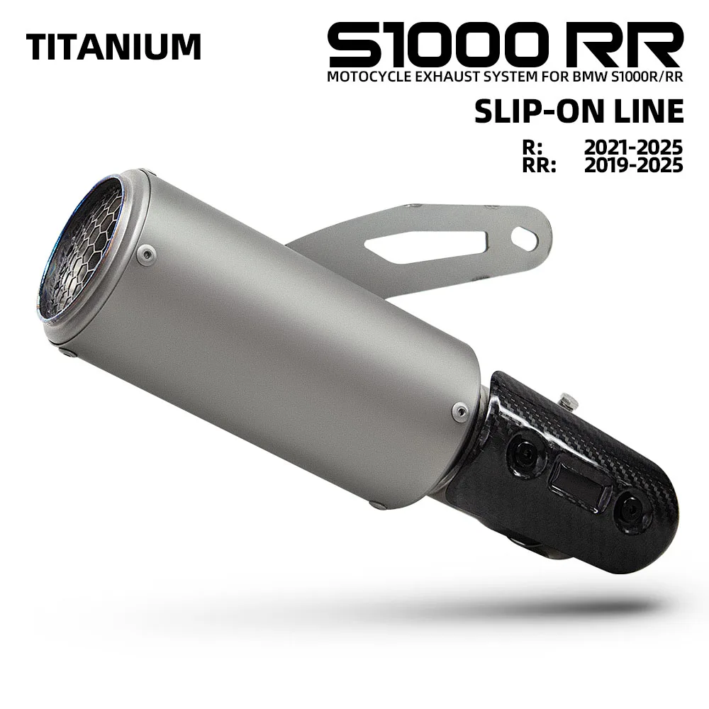 Vista frontal del kit de silenciador de titanio y carbono
