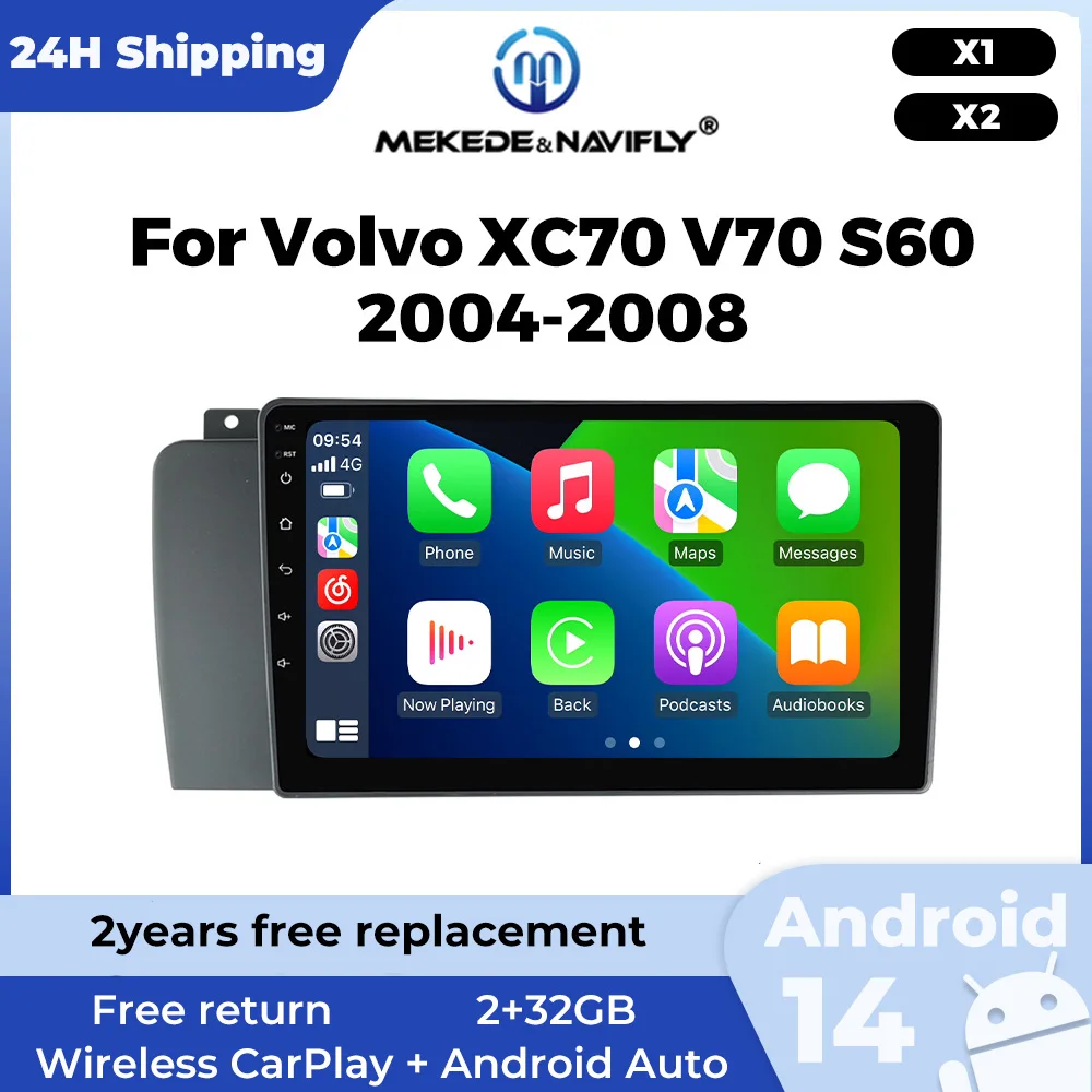 Radio Android 14 MEKEDE 9'' para Volvo XC70 V70 S60 GPS WiFi 2 DIN