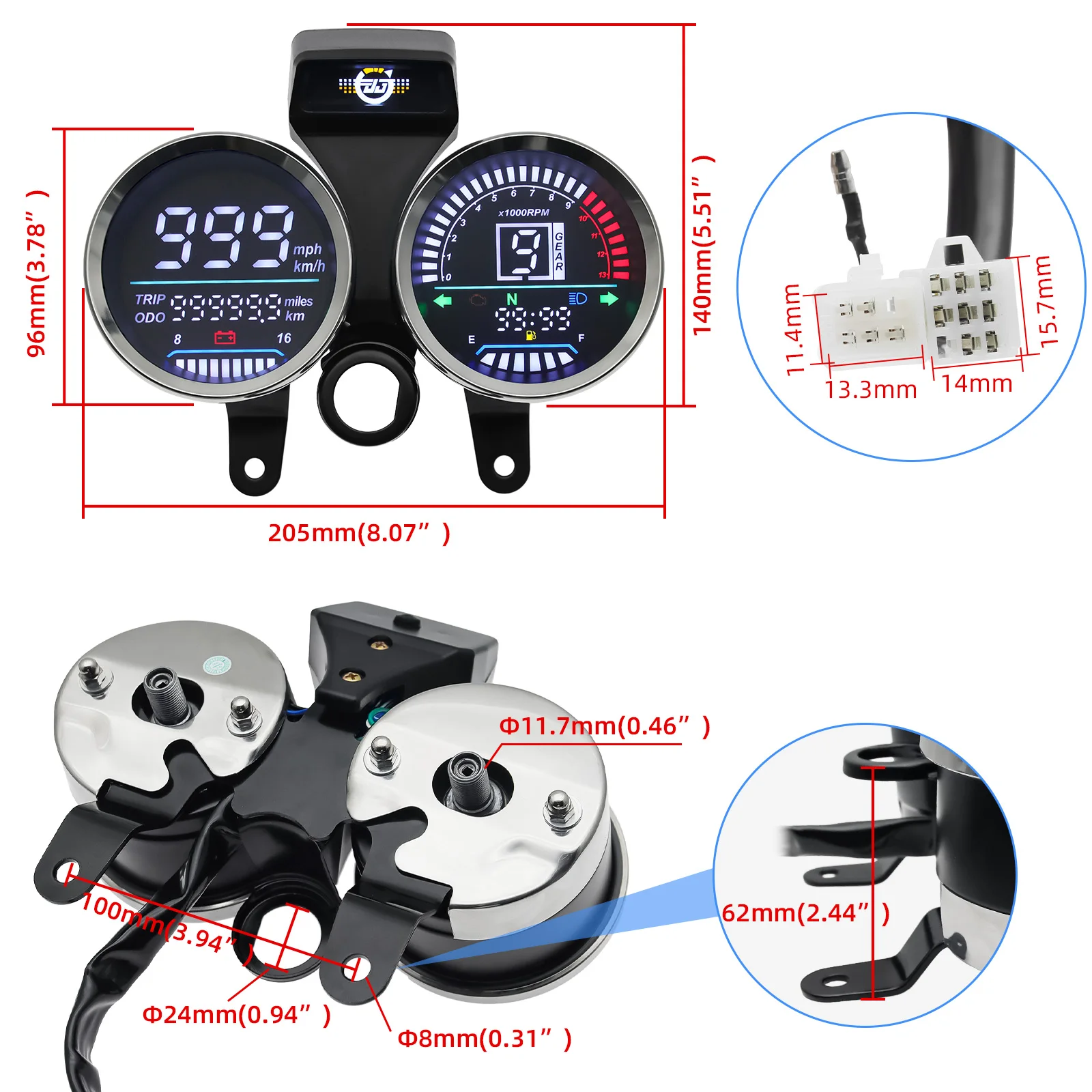 Tablero LED digital velocímetro y RPM con soporte – Suzuki GN 125 - imagen 2