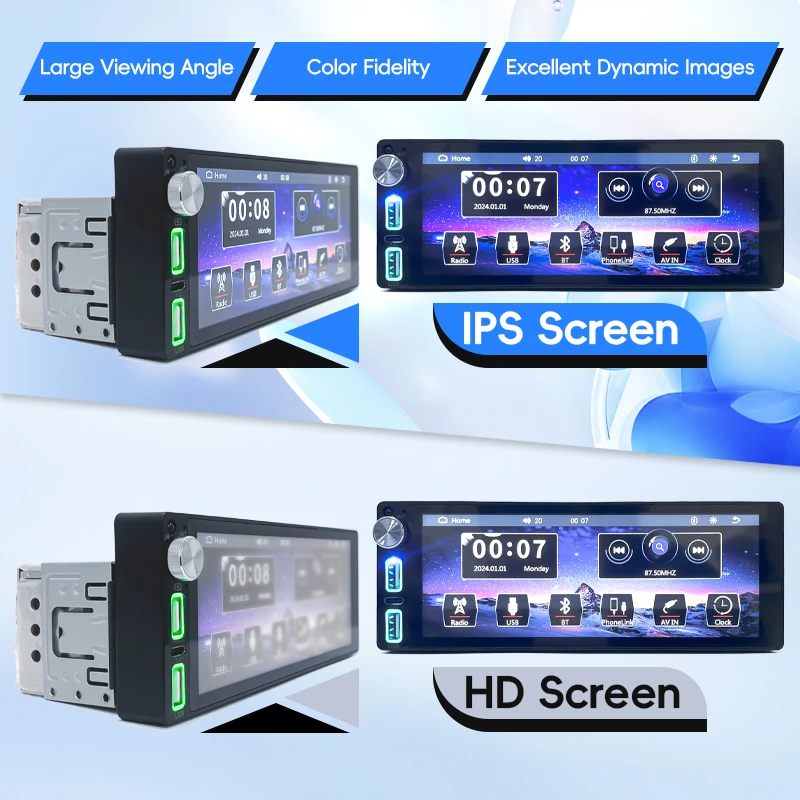 Autorradio 1 DIN Hippcron con CarPlay y Android Auto, pantalla IPS - imagen 3