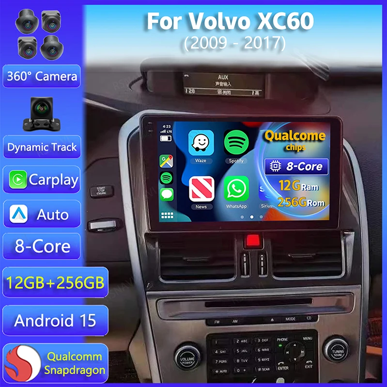 Radio Android 15 con CarPlay Volvo XC60 2009-2017 navegación GPS 2K