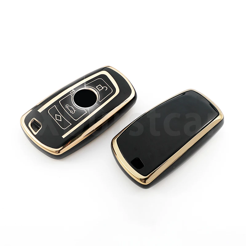 Funda llave coche TPU con soporte y borde dorado BMW Serie 1 3 5 - imagen 3