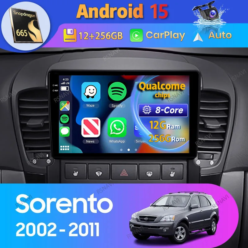 Android 15 Carplay Auto para Kia Sorento BL 2002 2003 - 2011 Radio de coche Multimedia reproductor estéreo de 8 núcleos vídeo GPS unidad principal BT DSP