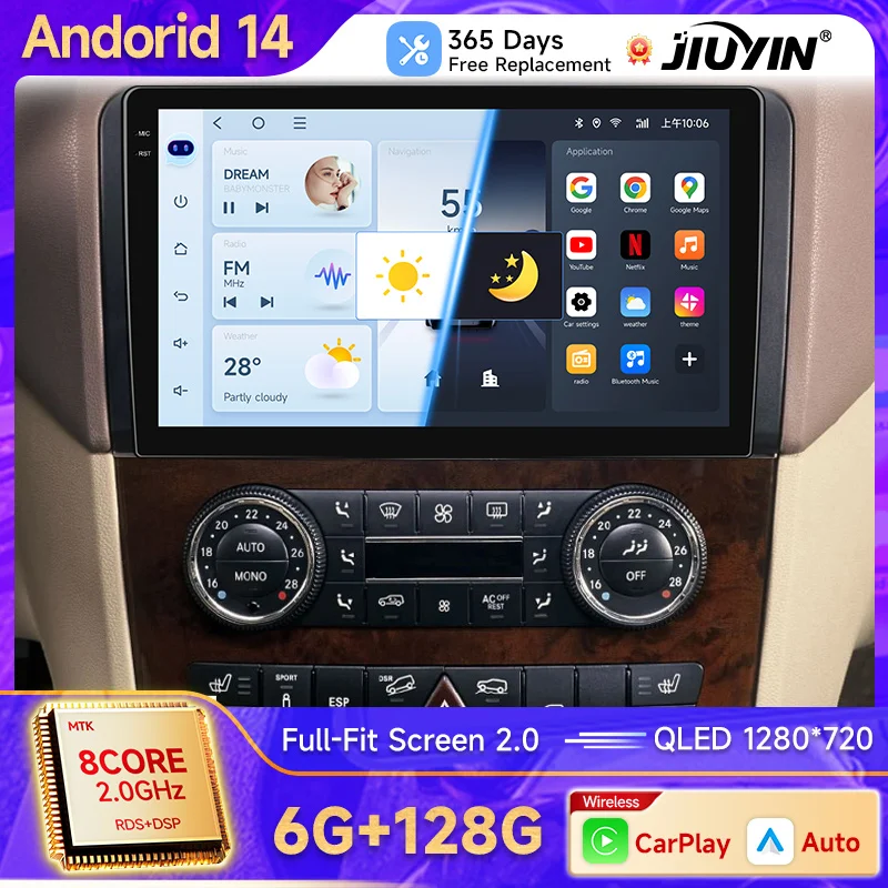 Autorradio 2 DIN Android 14 con CarPlay para Mercedes-Benz ML/GL