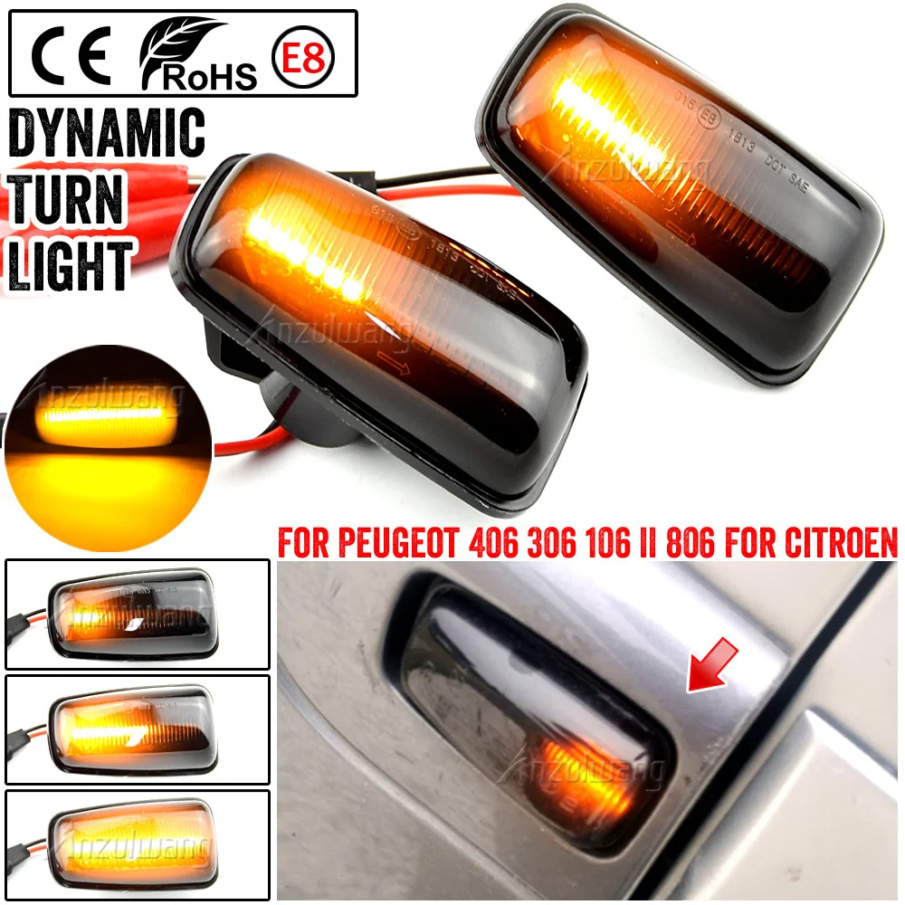 Luz intermitente lateral LED dinámica para Peugeot 306