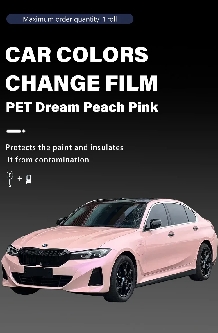 Envoltura de vinilo rosa melocotón aplicada en coche