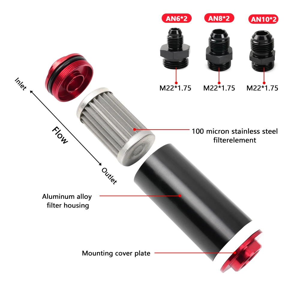 Filtro de combustible en línea adaptadores AN negro/rojo - imagen 3