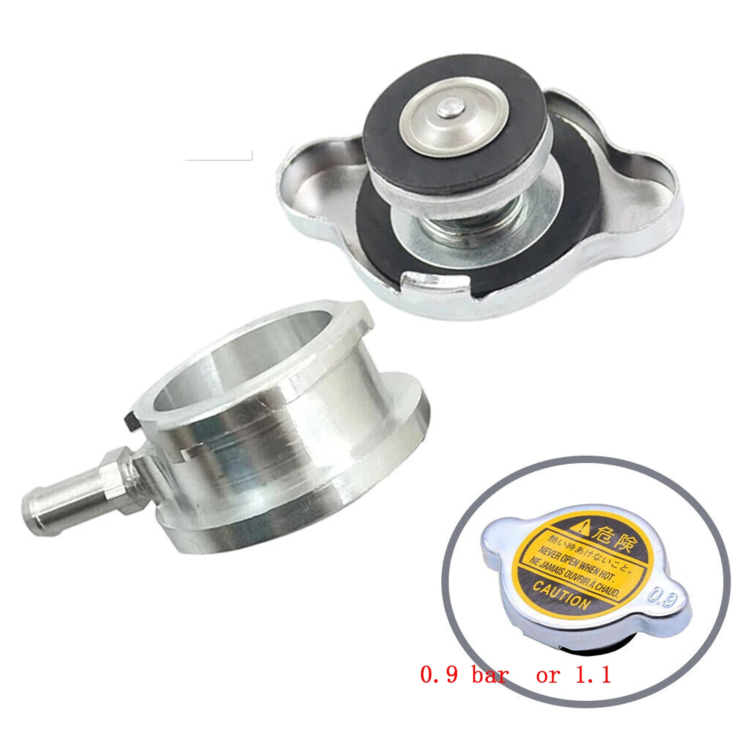Cuello de radiador soldable de aluminio 32 mm con tapón 0,9/1,1 bar