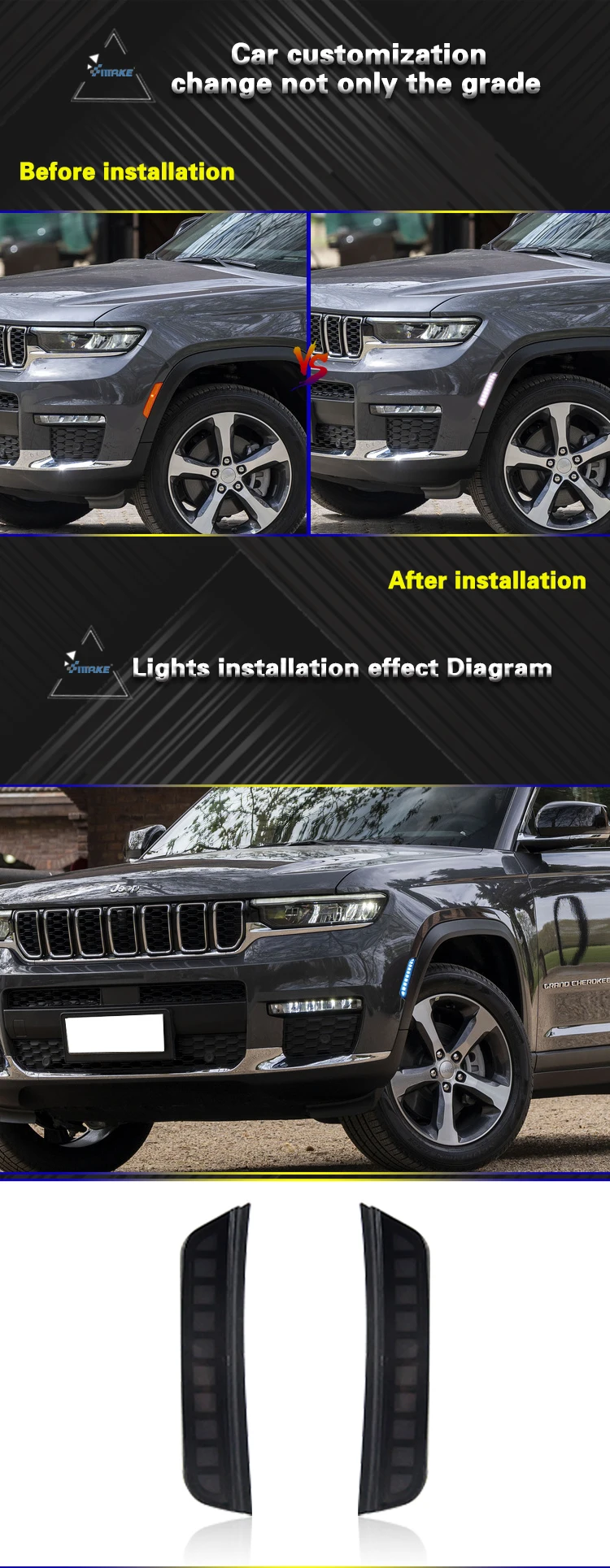 Luz DRL LED instalada en guardabarros Jeep Grand Cherokee