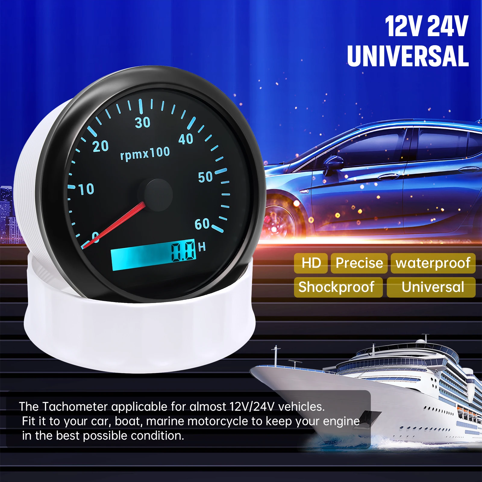 Tacómetro digital de pantalla LCD para motor, sensor y ajuste