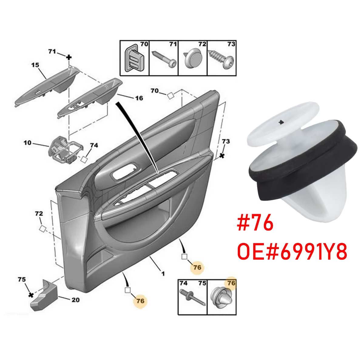 Clips sujeción panel puerta - Citroen C3 C4 Peugeot 206 207 - imagen 4