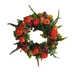 Corona de otoño con peonía y calabaza - decoración para el hogar