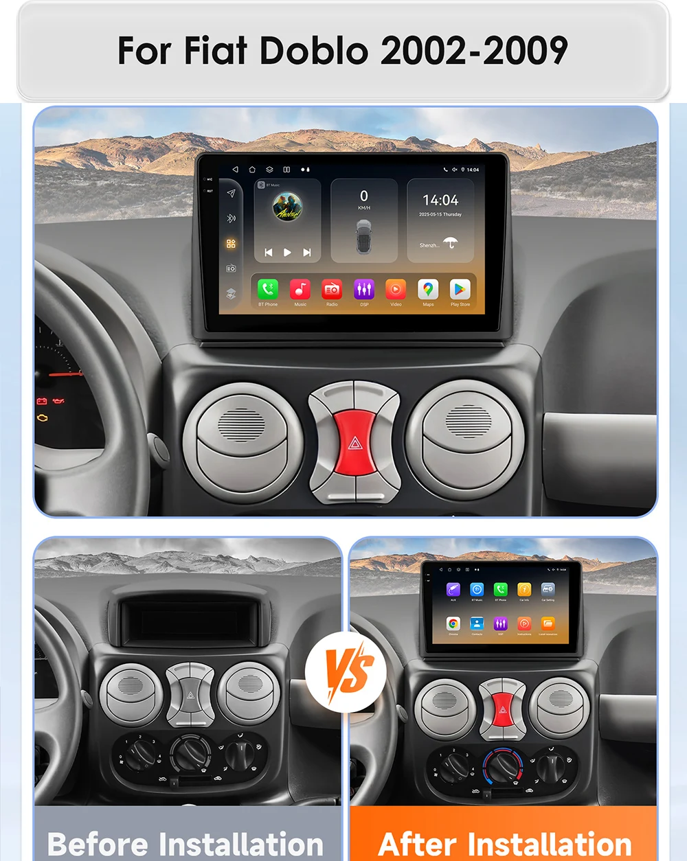 Radio 2DIN multimedia Hizpo con CarPlay para Fiat Doblò 2002-2009