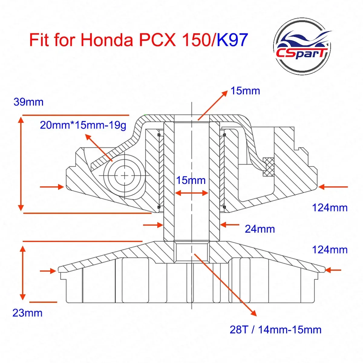 Kit de variador 124 mm y 28 dientes para Honda ADV150 y PCX 150 - imagen 3