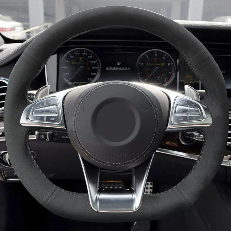 Funda de volante de ante negro, forma D, para Mercedes-Benz Clase A, C y S