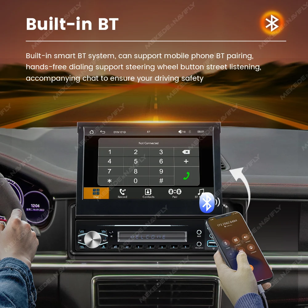 Radio 1 DIN MEKEDE con pantalla retráctil, CarPlay y Android Auto - imagen 3