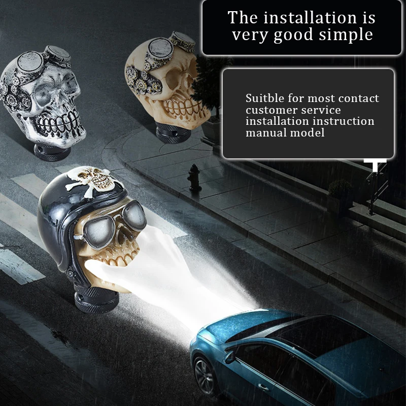 Pomo de cambio universal con calavera, estilo deportivo para caja manual - imagen 3