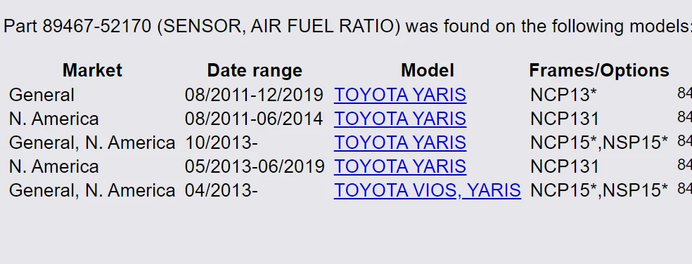 Sensor de oxígeno O2 WEIDA AUTO PARTS para Toyota Yaris