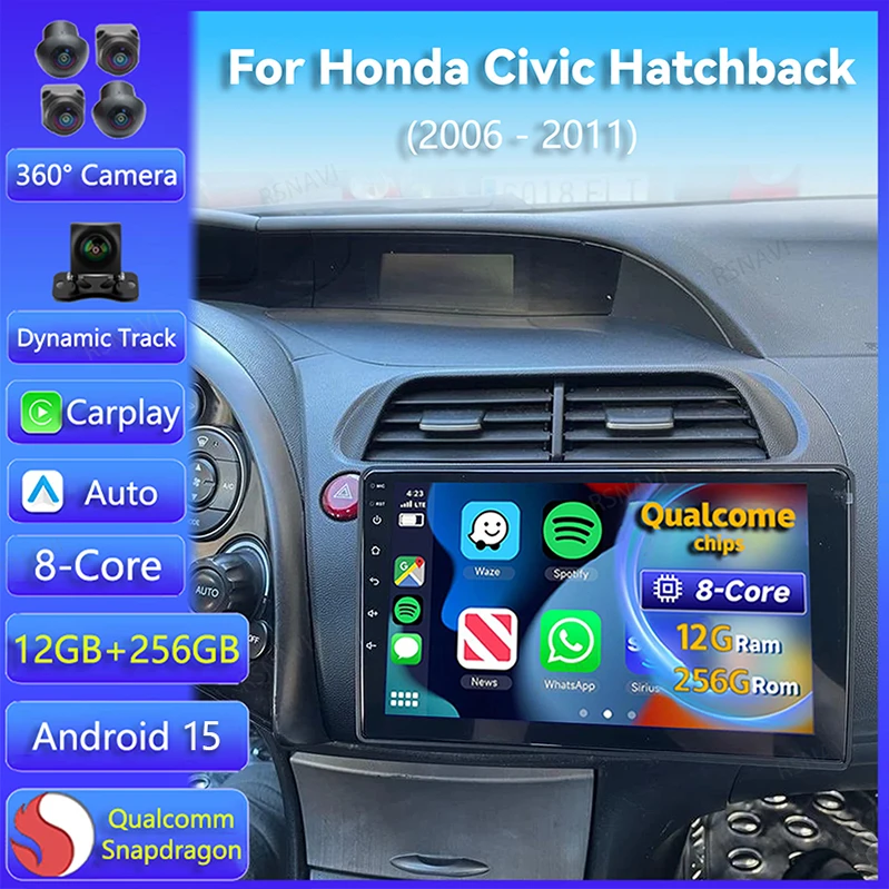 Radio multimedia Android 15 con CarPlay para Honda Civic Hatchback 2006-2011