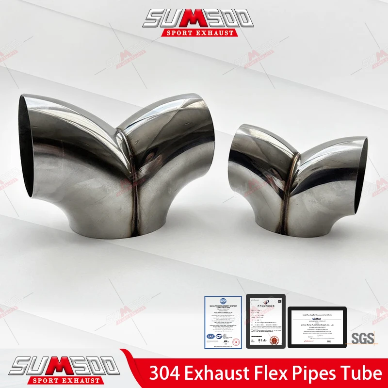Sistema de escape SUS304 con codo en Y 3 vías para coche, 63/76 mm