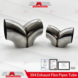 Sistema de escape SUS304 con codo en Y 3 vías para coche, 63/76 mm