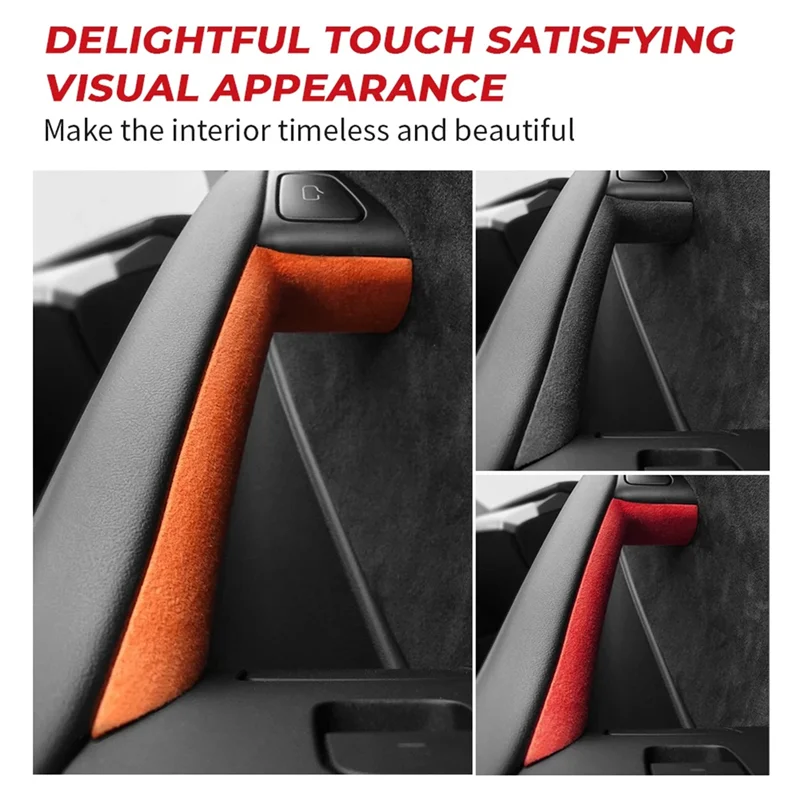 AEF3-Para Tesla Model 3 Y 2018-2023 manija de puerta interior pegatina cubierta protectora Interior gamuza italiana Interior de coche piezas negras Accesso - imagen 2
