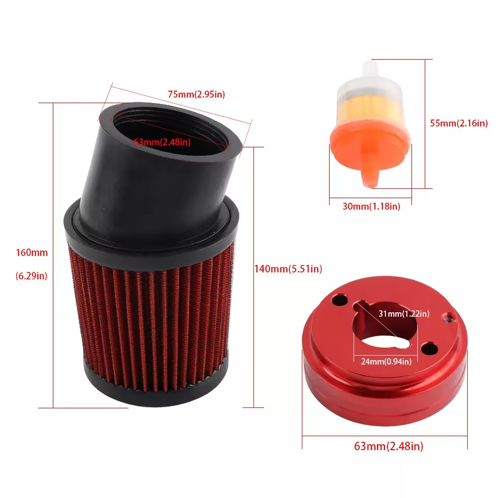 Adaptador filtro aire carburador rojo – Predator 212cc 196cc Go Kart - imagen 3