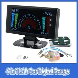 Medidor digital 6 en 1 LCD para coche con tacómetro y sensores