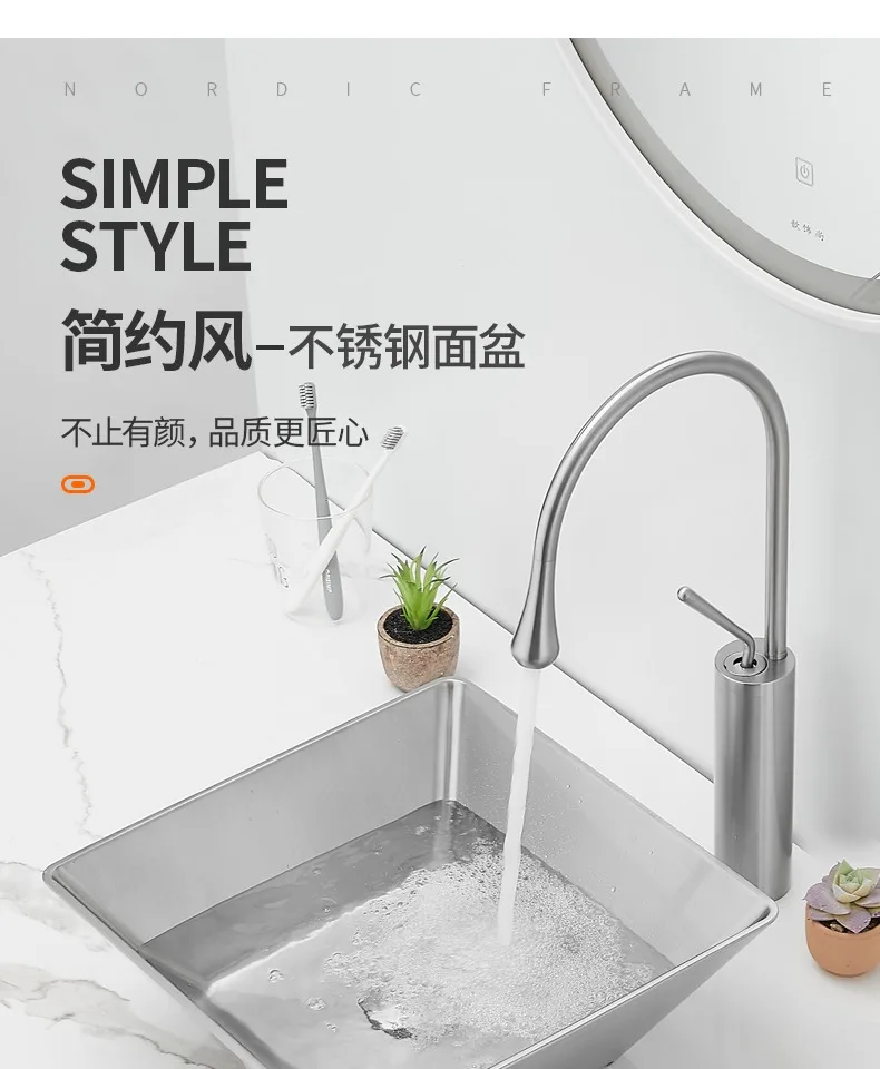 Lavabo de mesa compacto en baño, diseño sencillo