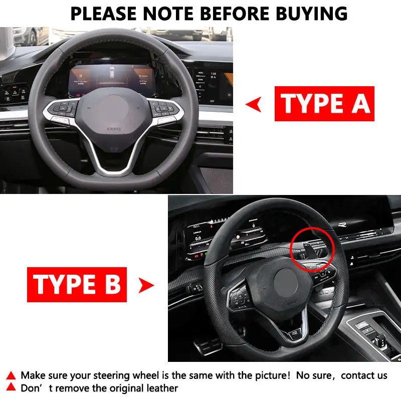 Protector de cuero trenzado a mano para volante VW Golf 8 GTI