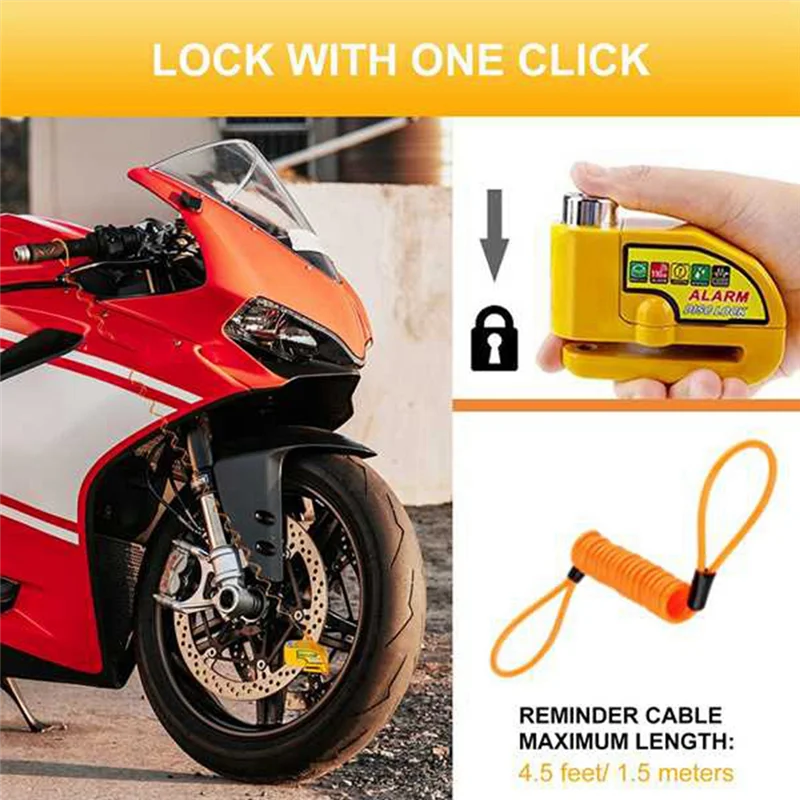 Cerradura de freno de disco de AEF3-Motocicleta, cerradura de seguridad para motocicleta, Scooter, sonido de alarma impermeable con piezas de Cable de recordatorio - imagen 2