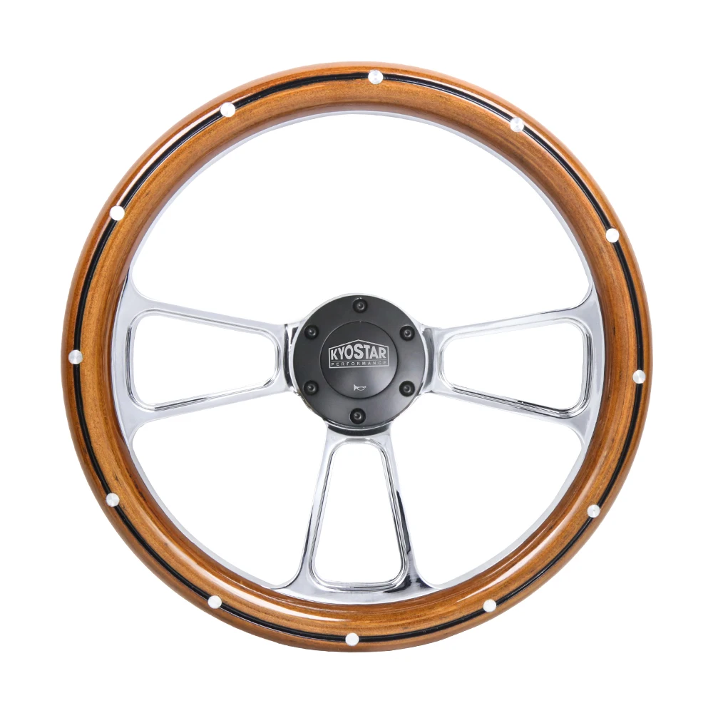 Volante deportivo de caoba real con remaches de aluminio 14" semienvolvente negro