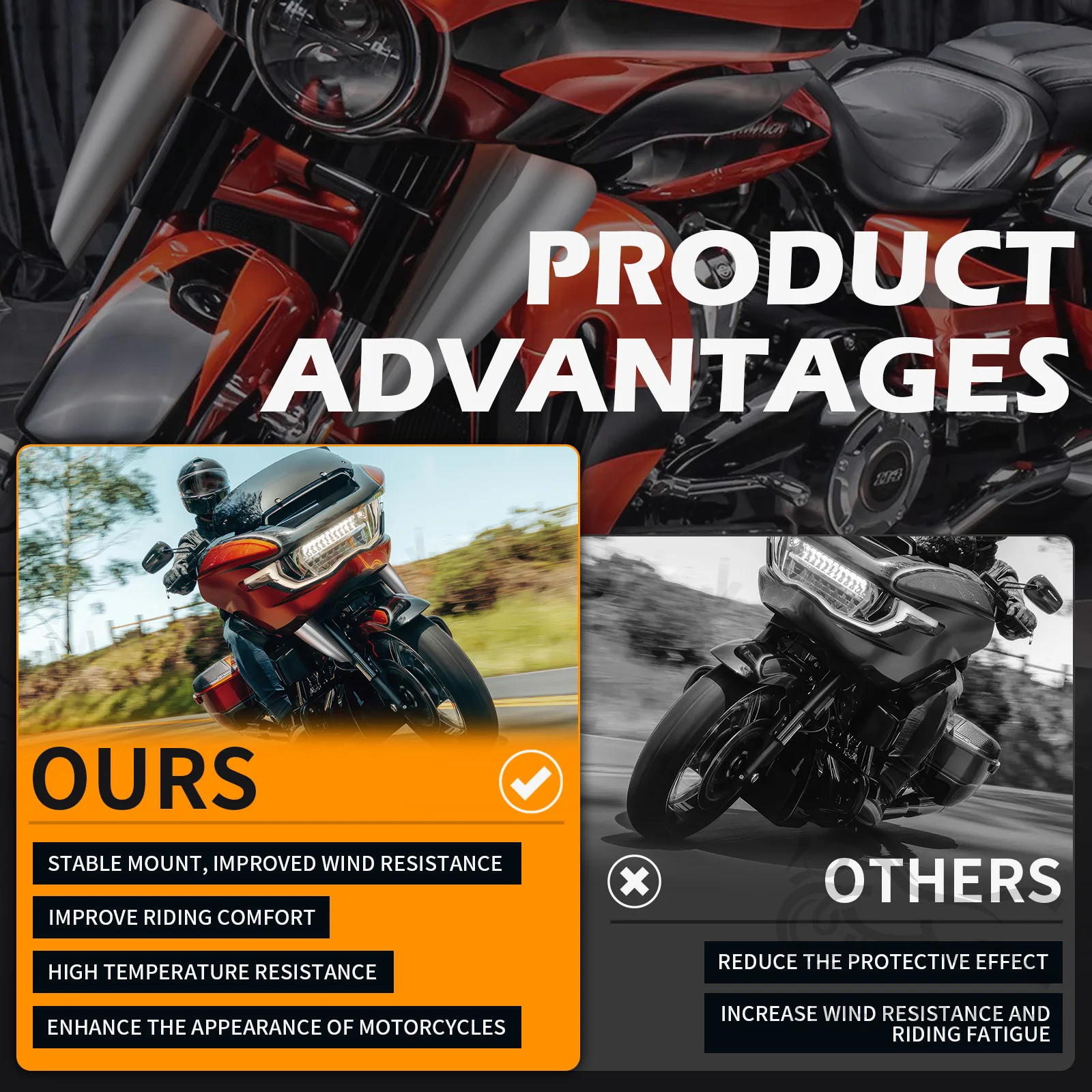 Deflector horquilla cromado Harley Touring Road King Street Glide 95-21 - imagen 4
