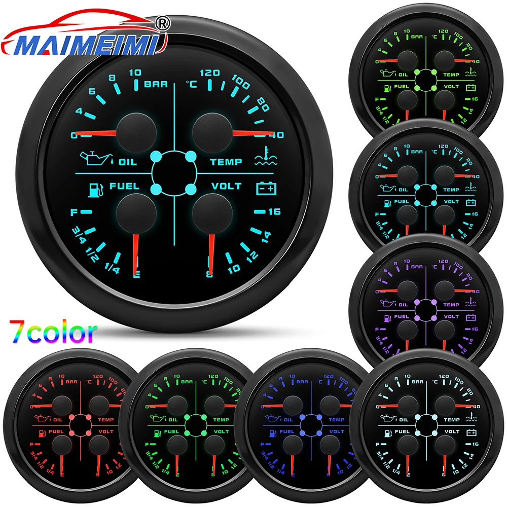 Indicador multifunción 4 en 1 para coche y barco, 85 mm, 12 V