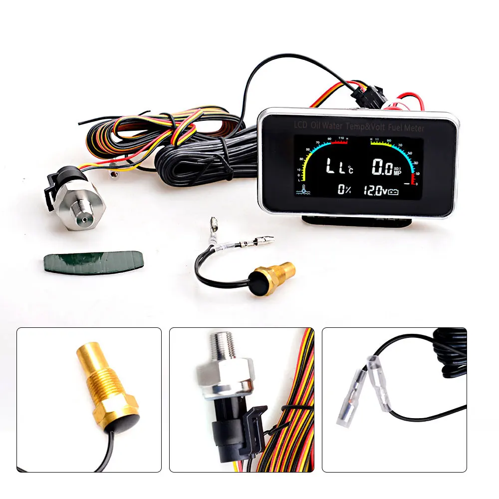 Voltímetro presión aceite motor LCD 4 en 1 12V/24V universal - imagen 3