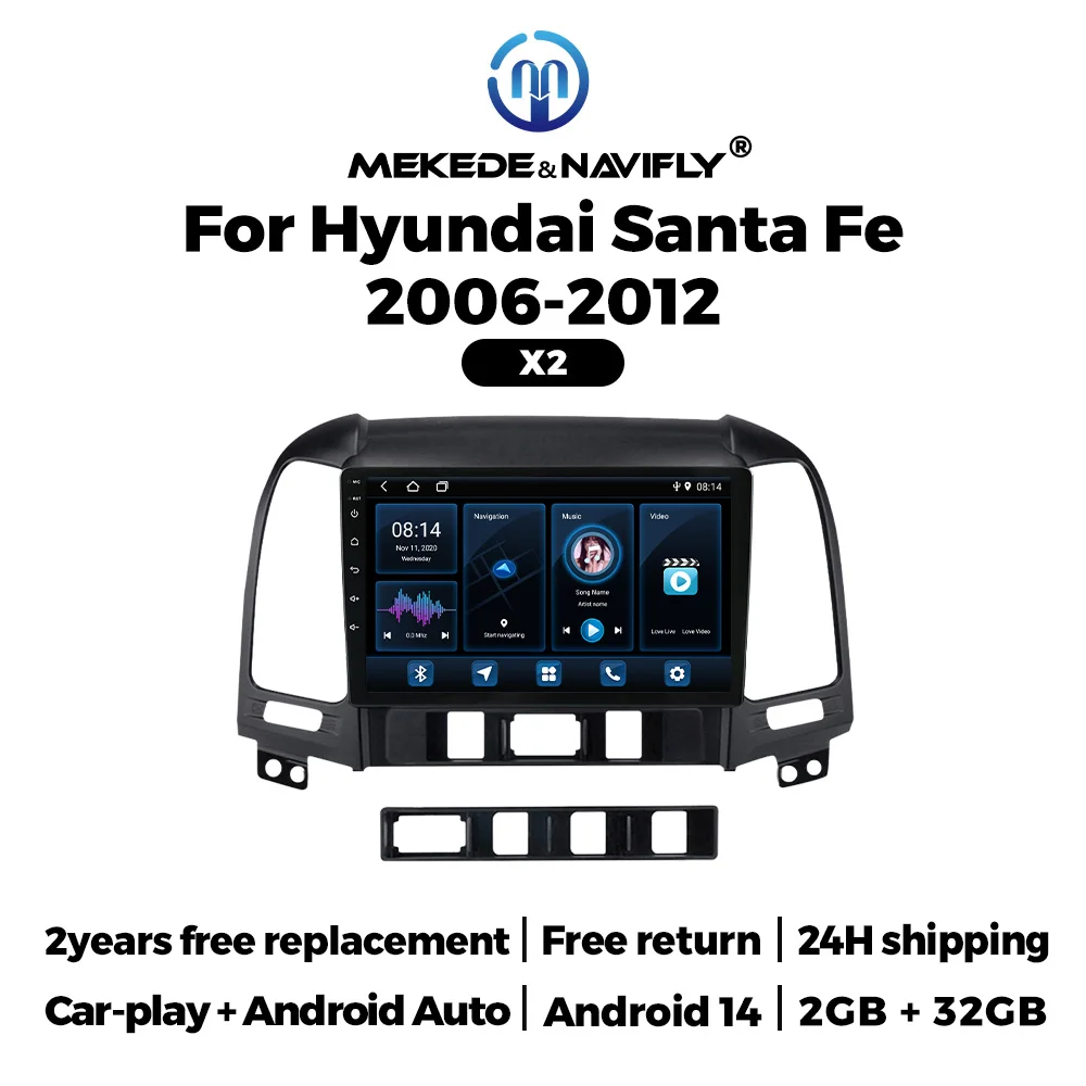 Radio 2 DIN MEKEDE con CarPlay y Android Auto para Hyundai Santa Fe II - imagen 2