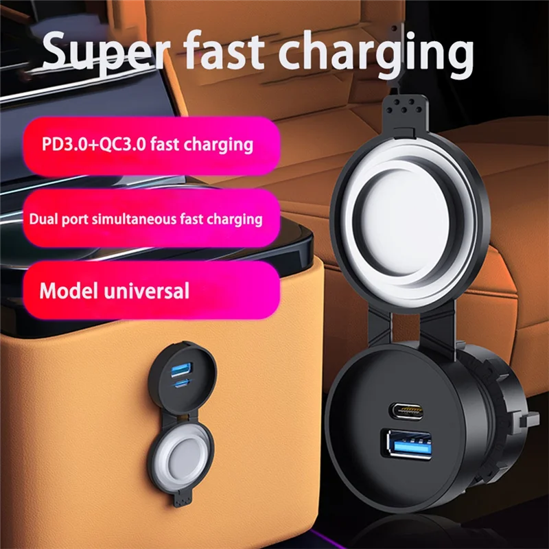 Adaptador USB-C QC3.0 impermeable con carga rápida para coche