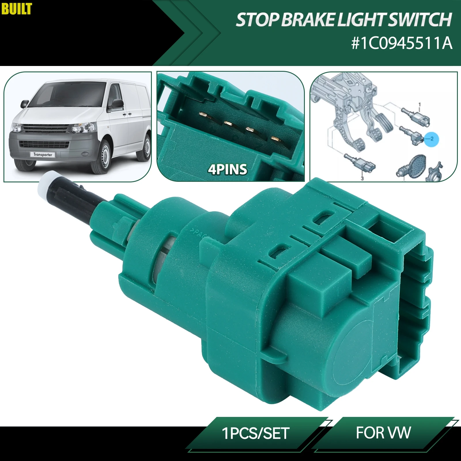 1C0 945 511A Interruptor de luz de freno Interruptor de luz de marcha atrás 1C 0945511 A para VW Golf 4 mk4 Bora Caddy Sharan TRANSPORTER T4 T5 Audi A3 TT