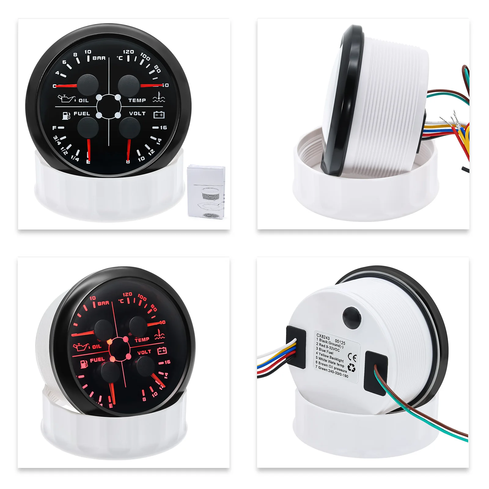 Indicador multifunción 4 en 1 para coche y barco, 85 mm, 12 V - imagen 5