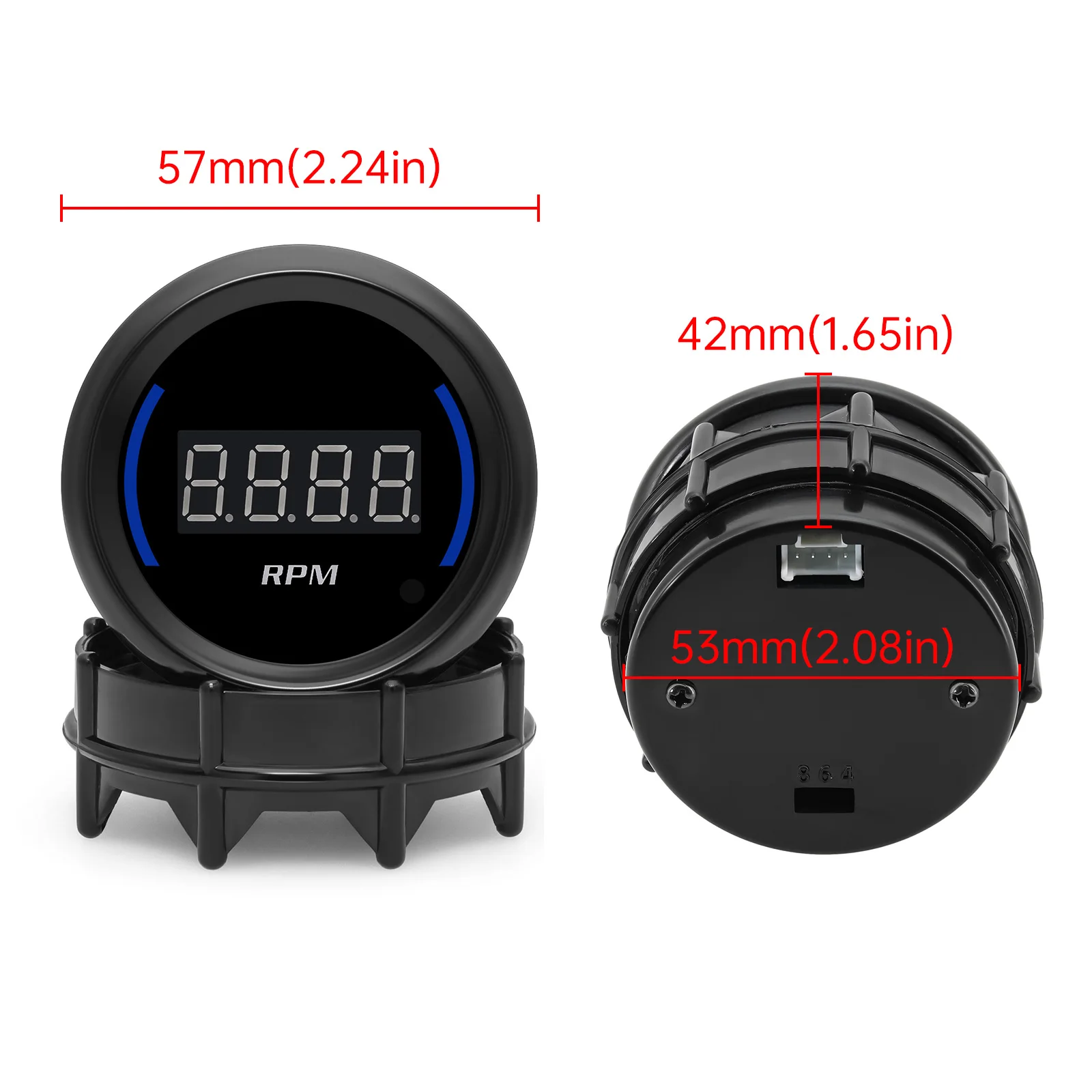 Tacómetro 52 mm 0-9000 rpm con LED azul 12 V para 1-8 cilindros - imagen 4